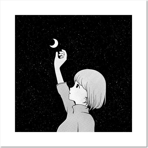 Girl and moon anime Wall Art by PharaohCloset